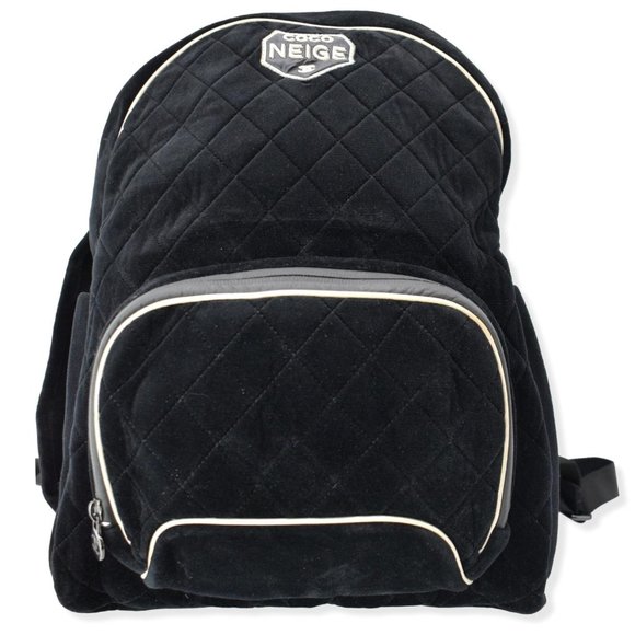CHANEL  Coco Neige Front Pocket Quilted Velvet Backpack Bag Black - Picture 1 of 11
